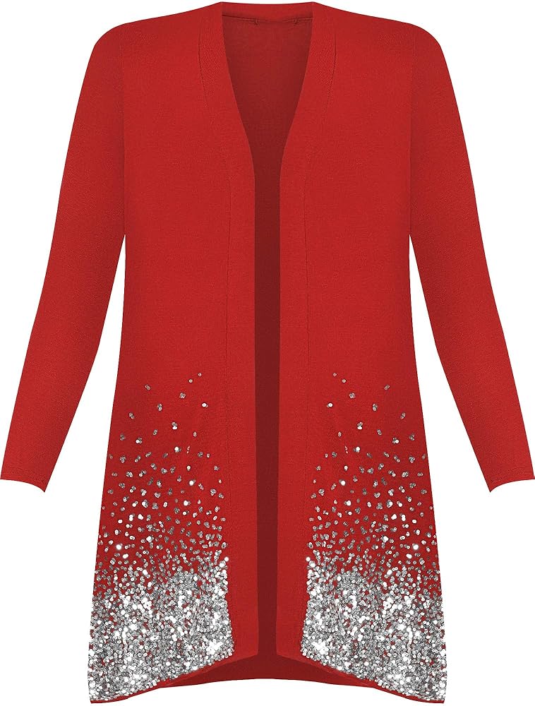 New Plus Size Ladies Sequin Cardigan Long Sleeve Womens